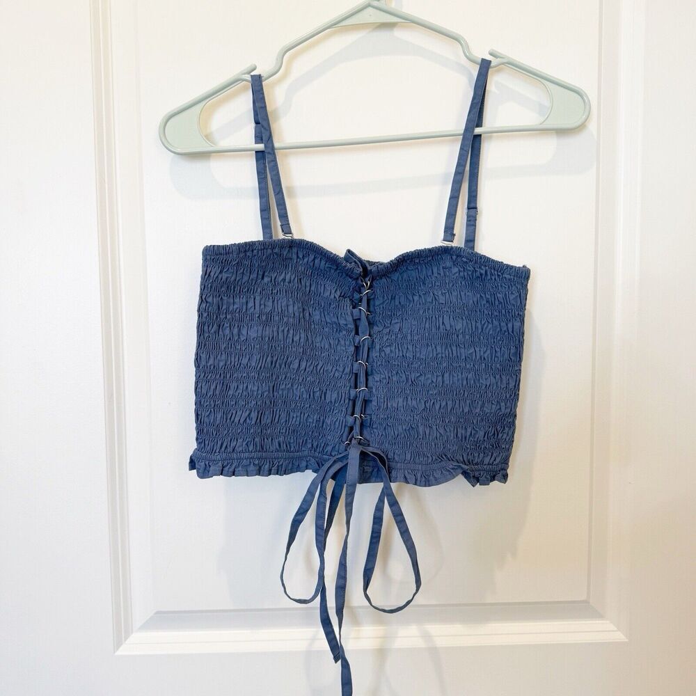 American Eagle Tube Top Womens Medium Lace Up Front Smocked Boho Festival‎ NWT